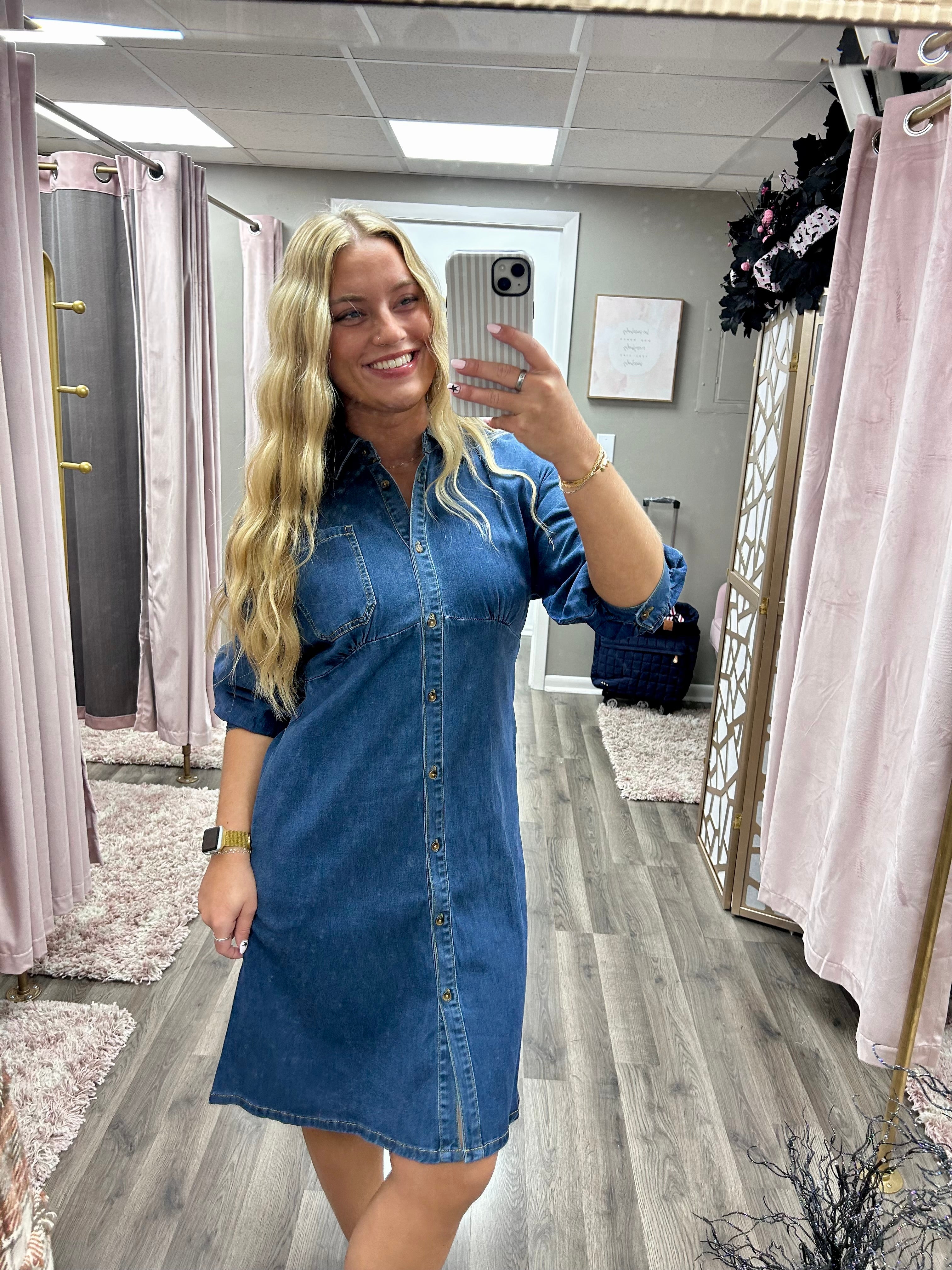 Dolman Sleeve Midi Denim Dress