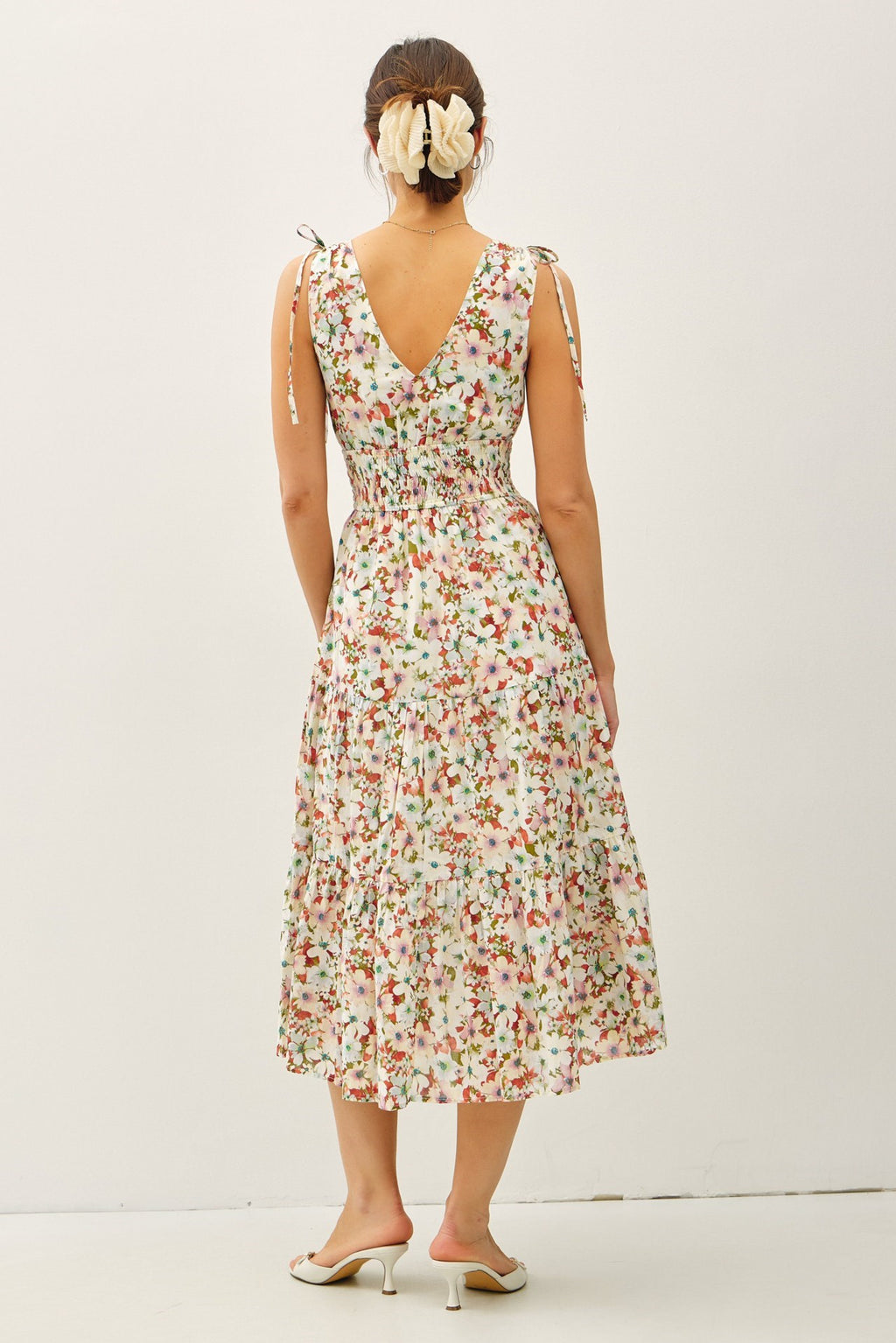 V Neck Floral Midi Dress