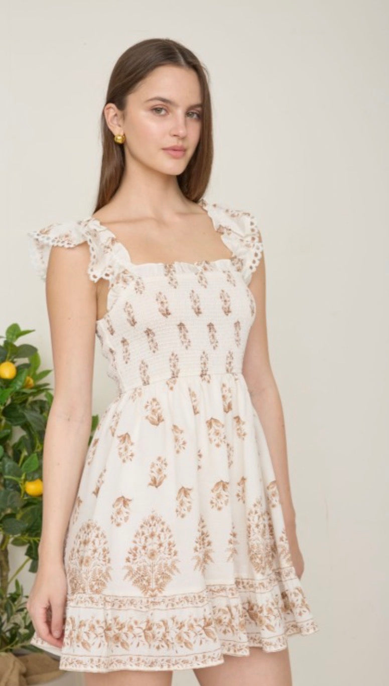 Floral Print Smocked Mini Dress