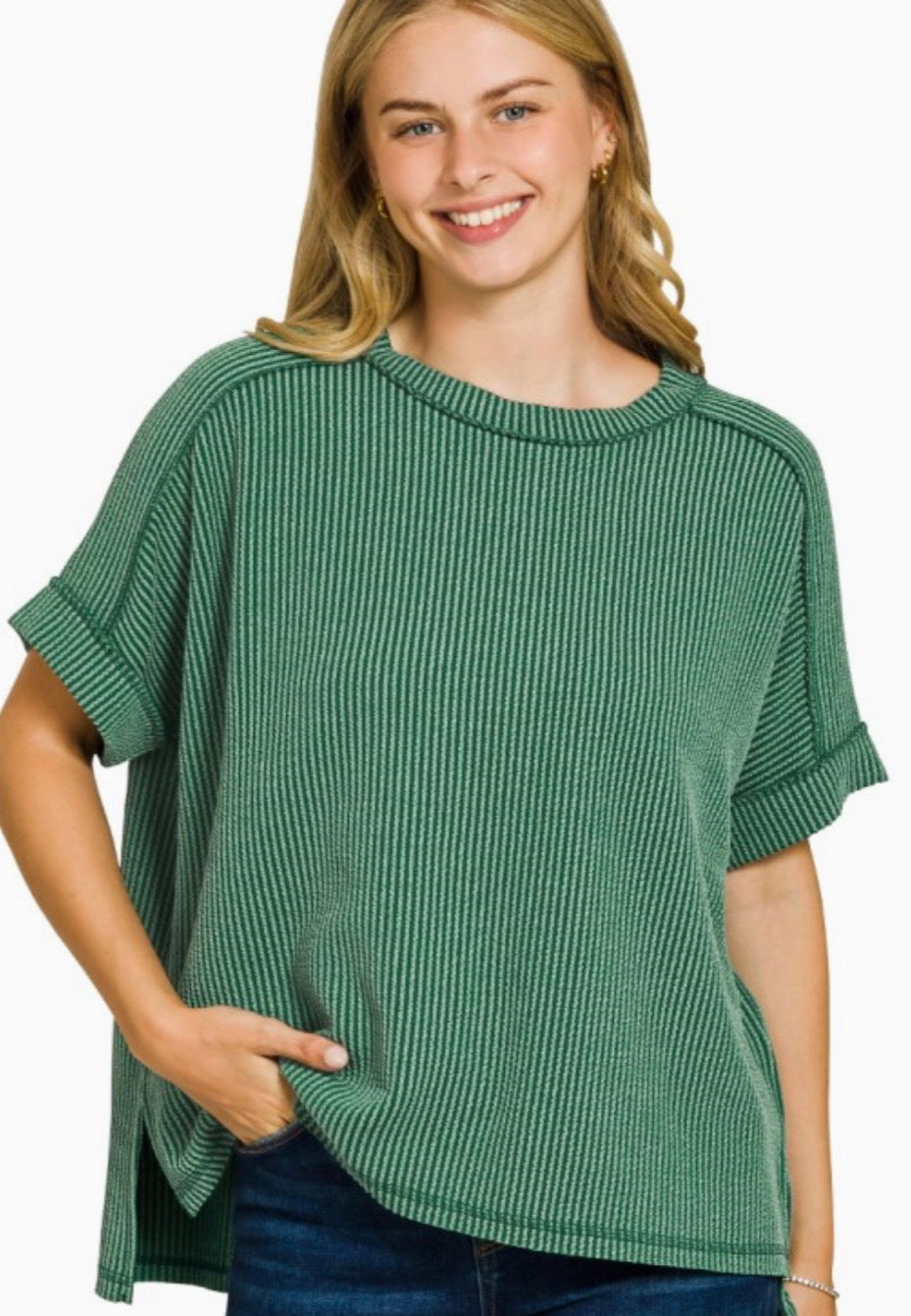 Raised Rib Raw Edge Top