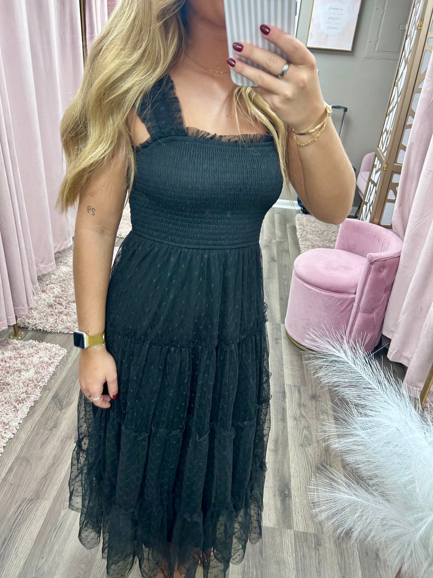 Polka Dot Chiffon Midi Dress