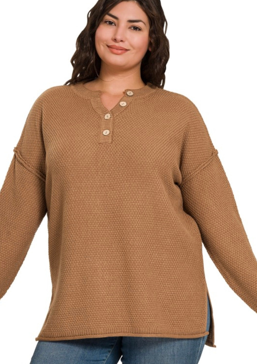 Plus Four Button Henley Sweater