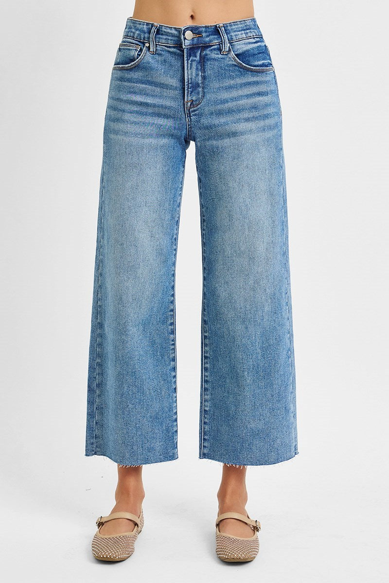 Risen Mid Rise Cropped Wide Jeans
