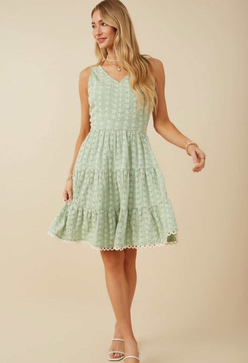 Lace Trim Eyelet Dress