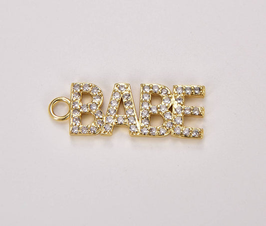 Gold Filled Babe Word Charm Pendant CZ Micro Pave, CP1043