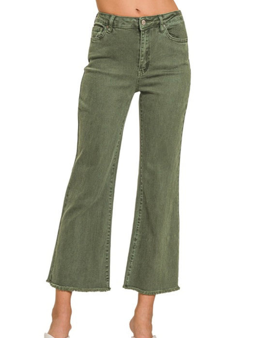 Acid Wash Fray Hem Bootcut Jean