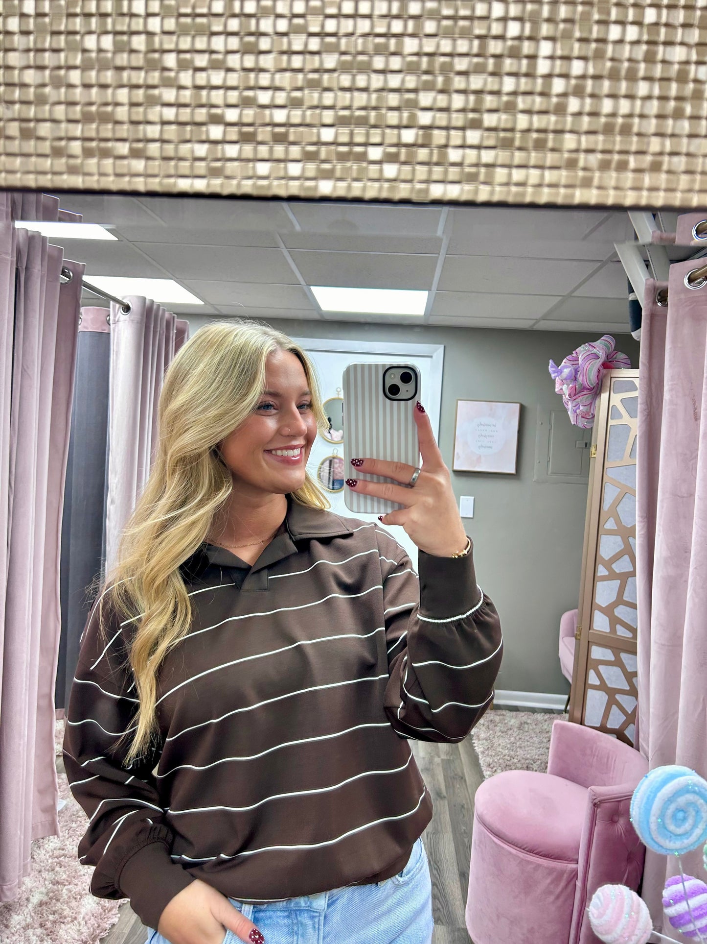 Modal Poly Stripe Polo Top