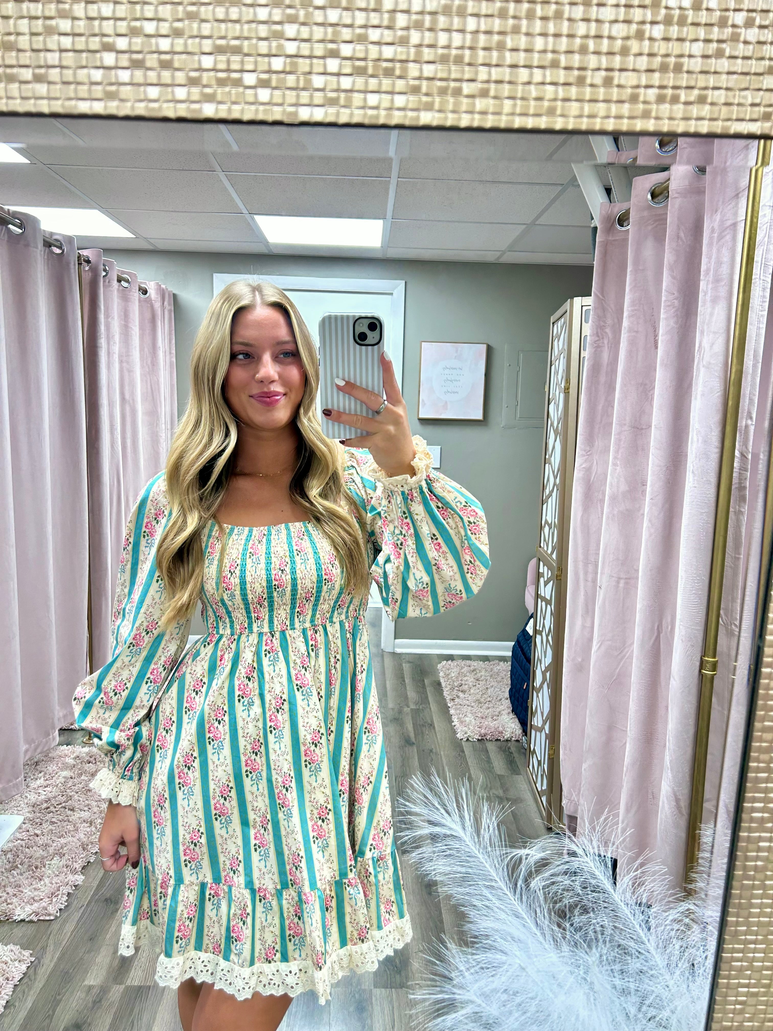 Floral Smocked Lace Detail Dress