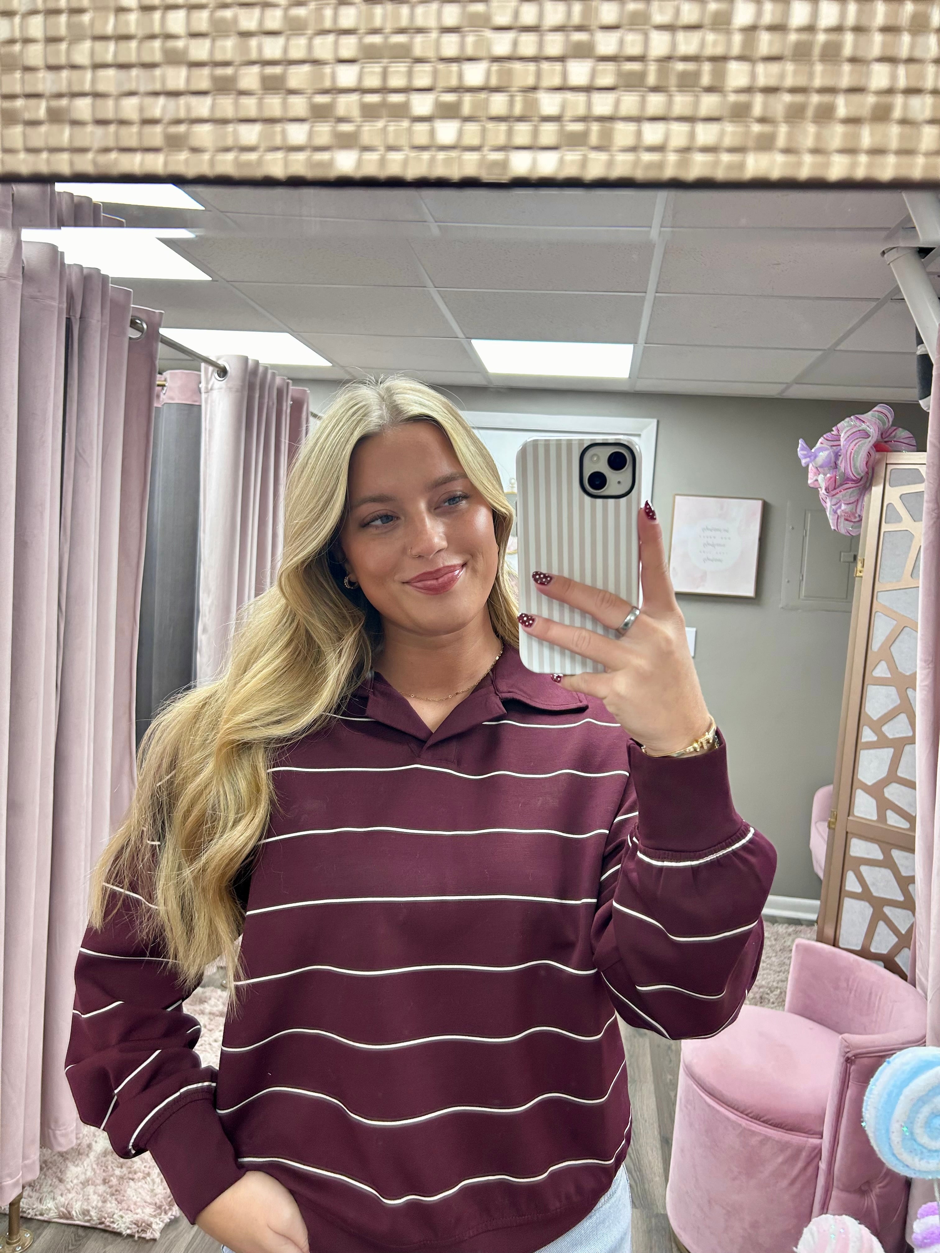 Modal Poly Stripe Polo Top