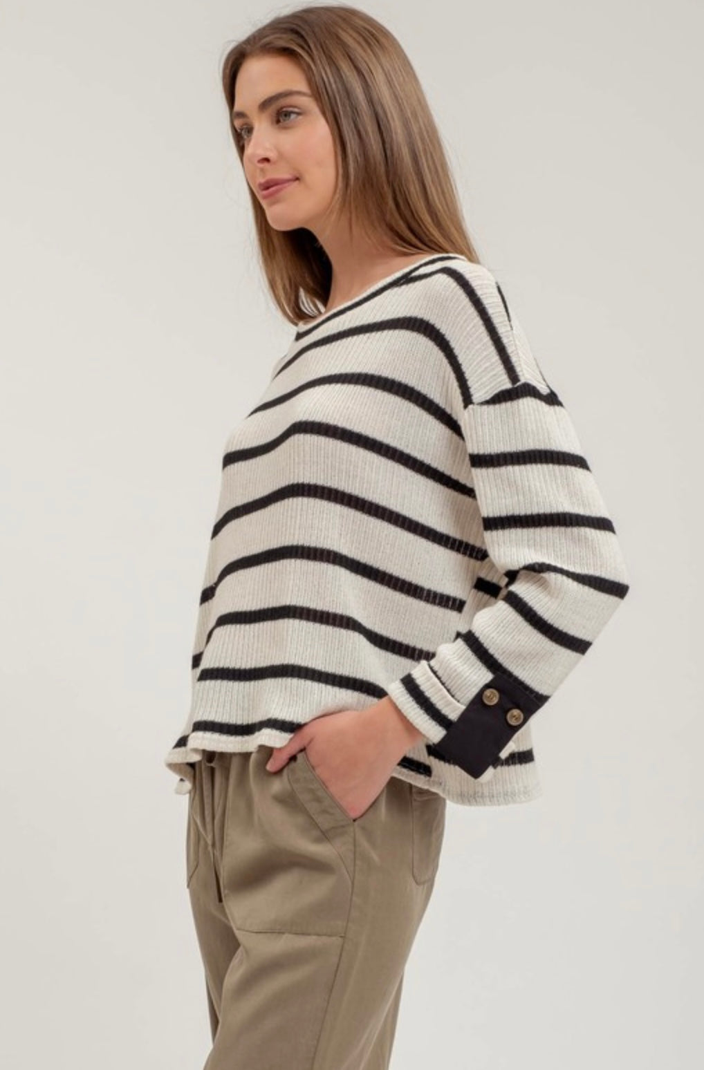 3/4 Folded Sleeve Knit Sweater