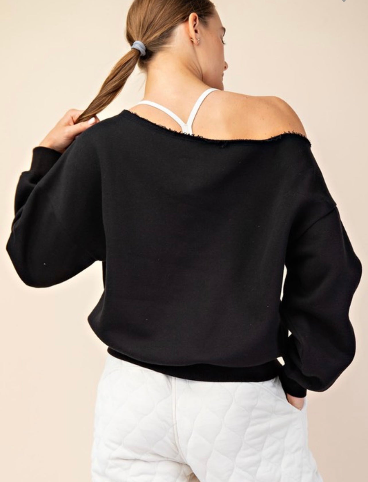 Terry Off Shoulder Fleece Top