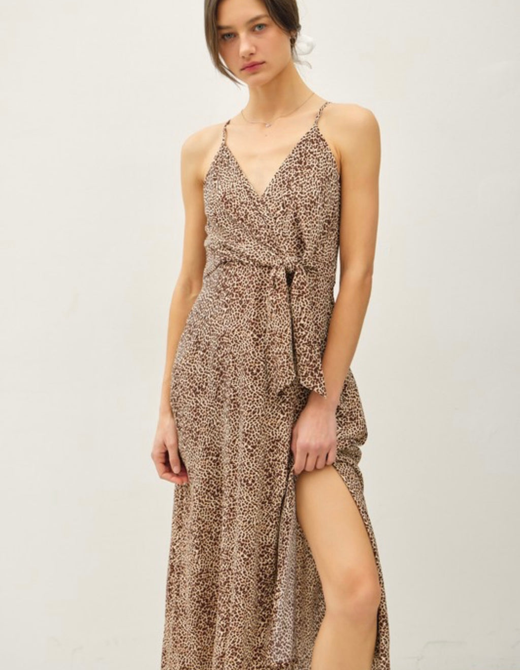 Leopard Print Midi Wrap Dress
