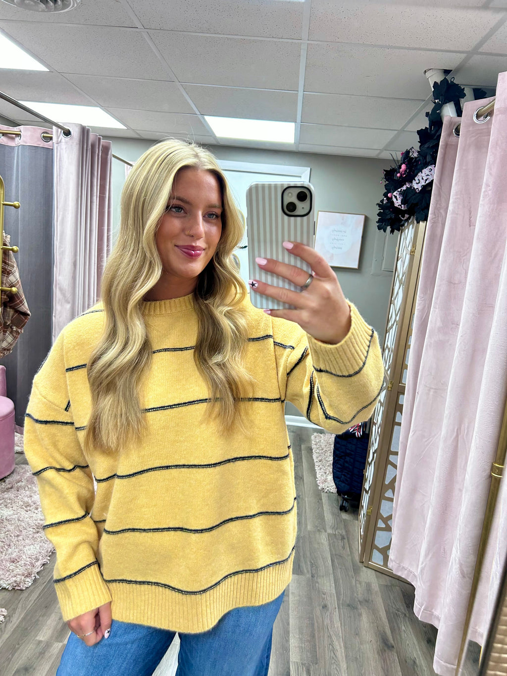 Stripe Pattern Drop Shoulder Sweater