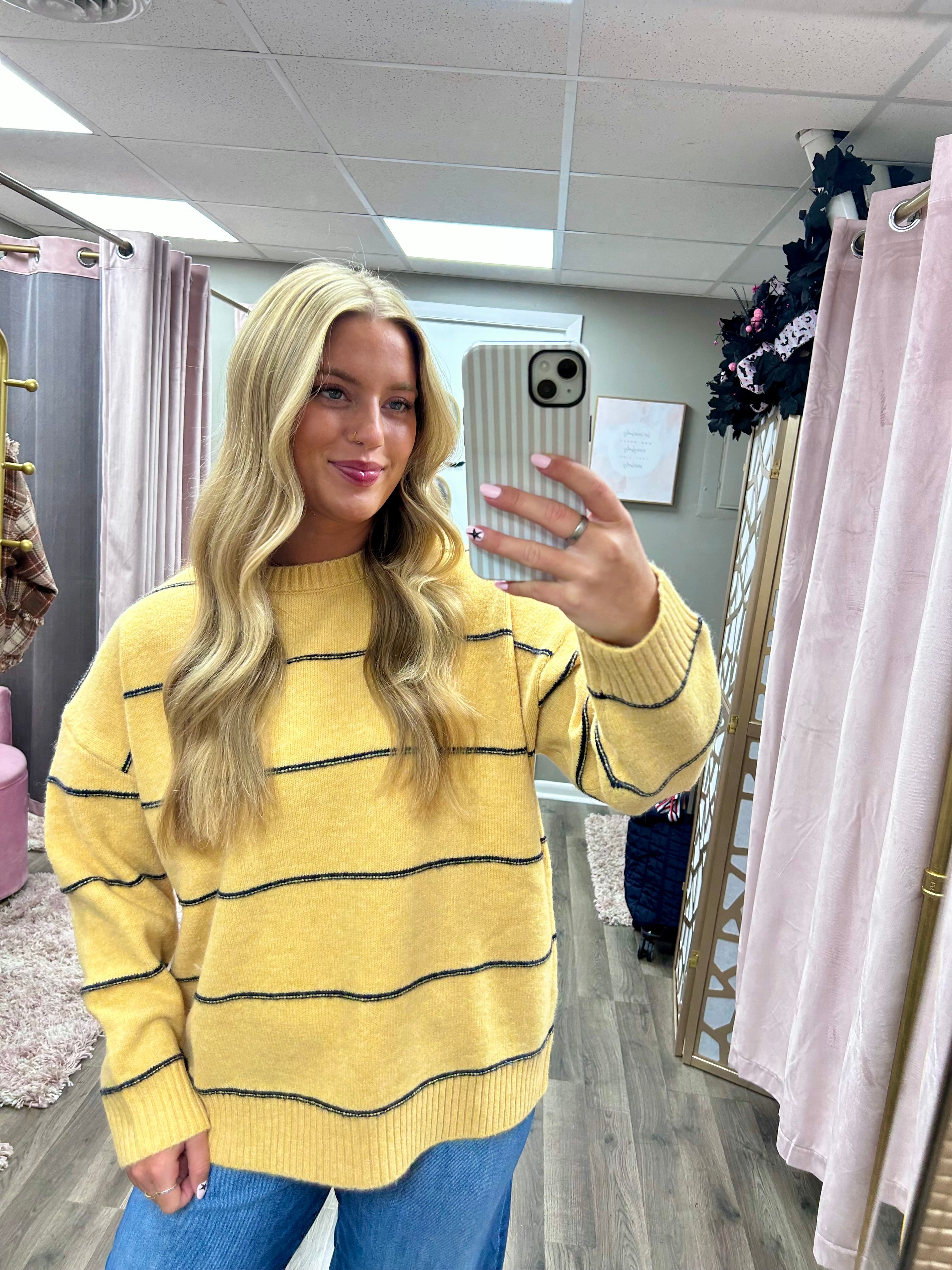 Stripe Pattern Drop Shoulder Sweater