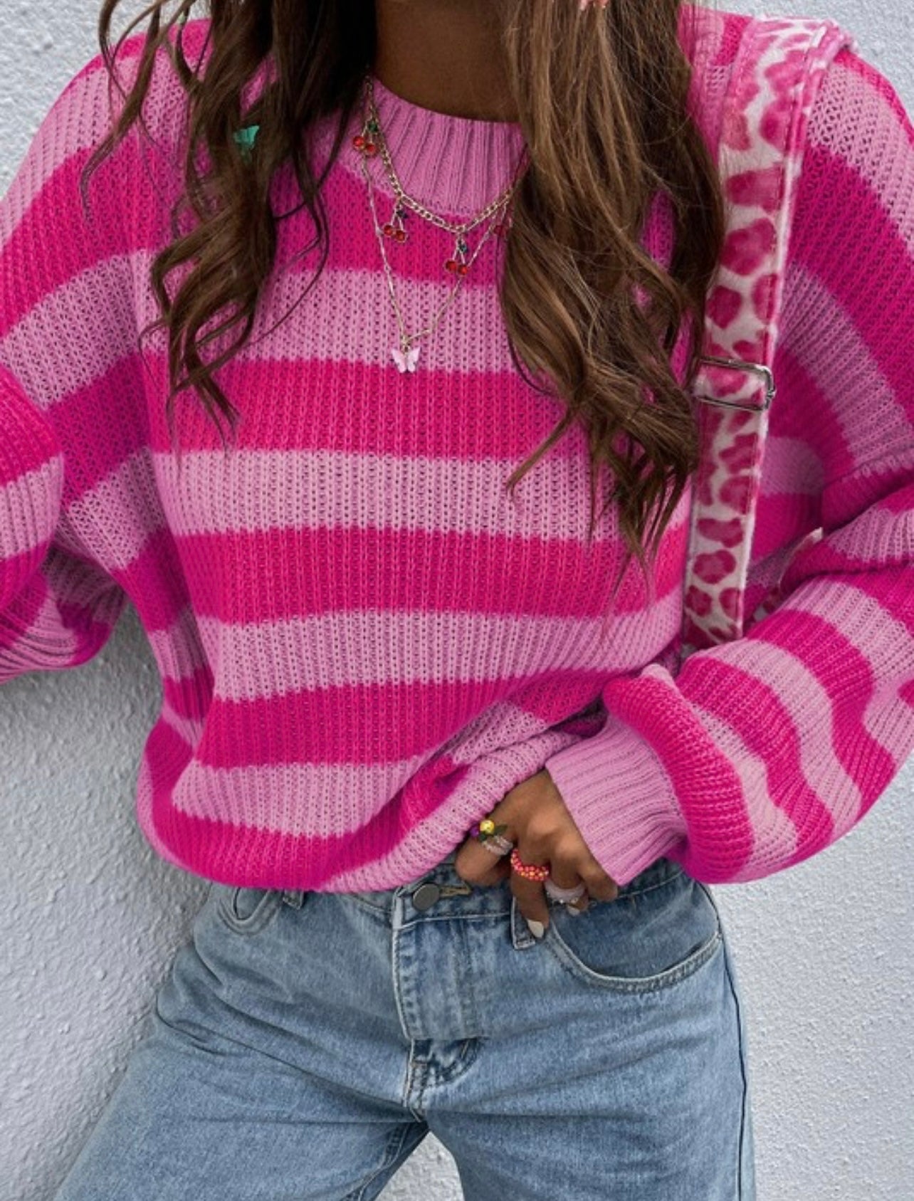 Striped Drop Shoulder Knit Sweater