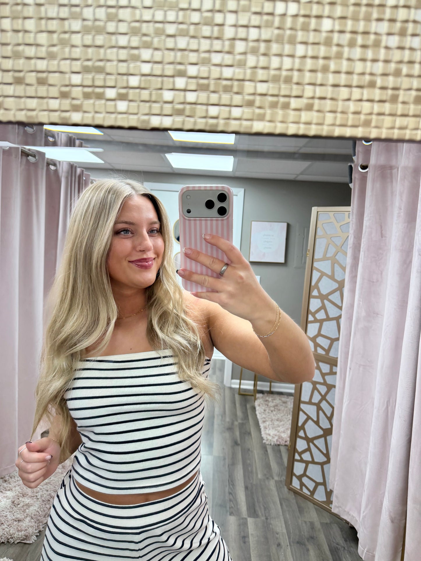 Strapless Knit Stripe Lounge Top