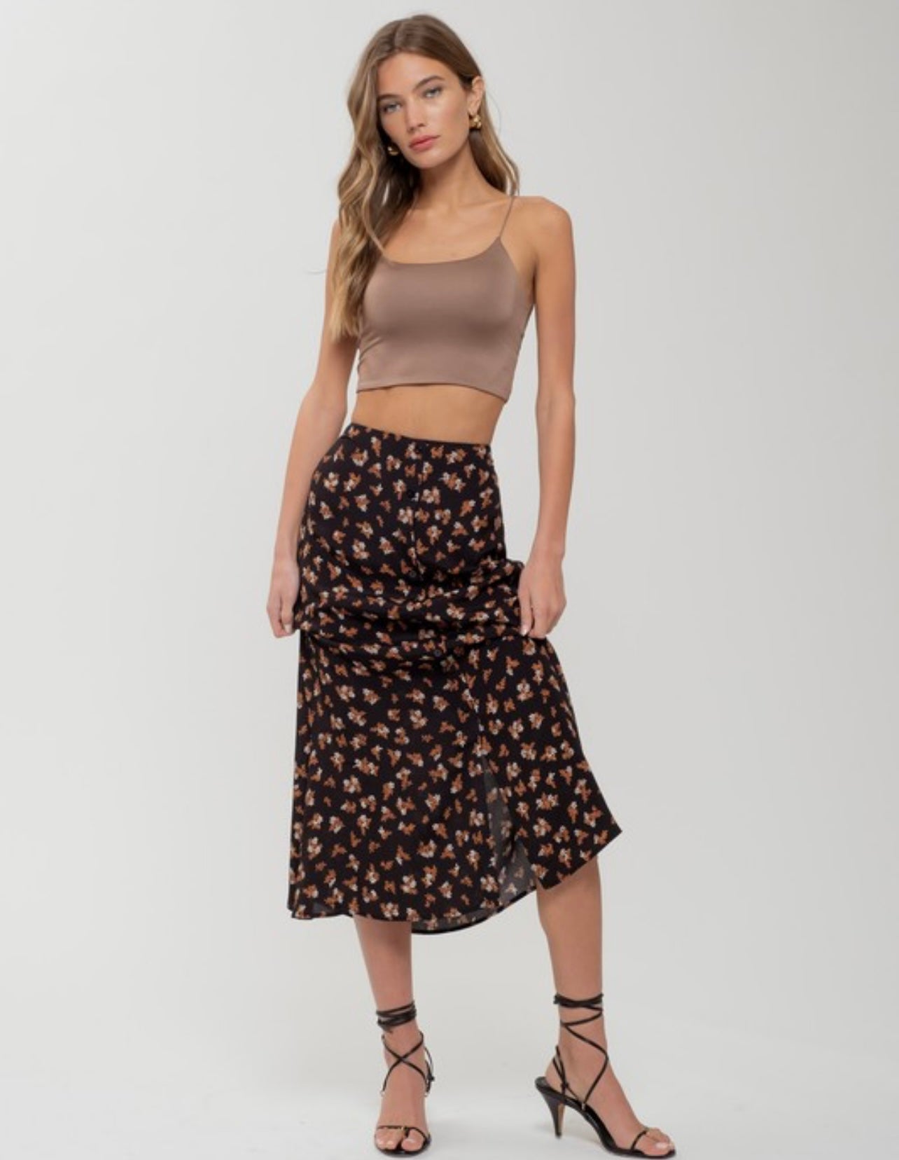 Floral Split Hem Midi Skirt