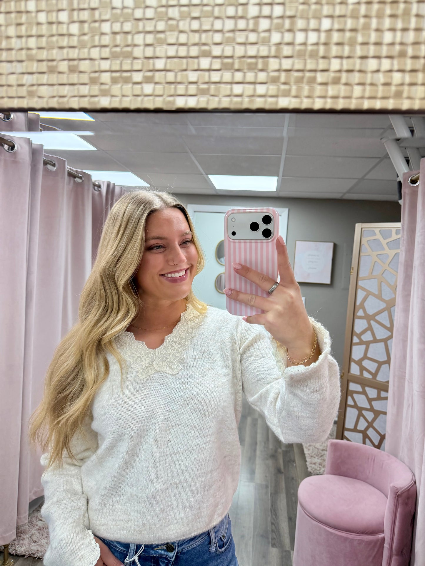 Lace Trim Knit Sweater
