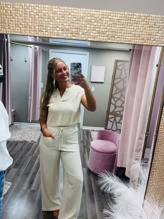 Split Pocket Crop Linen Top