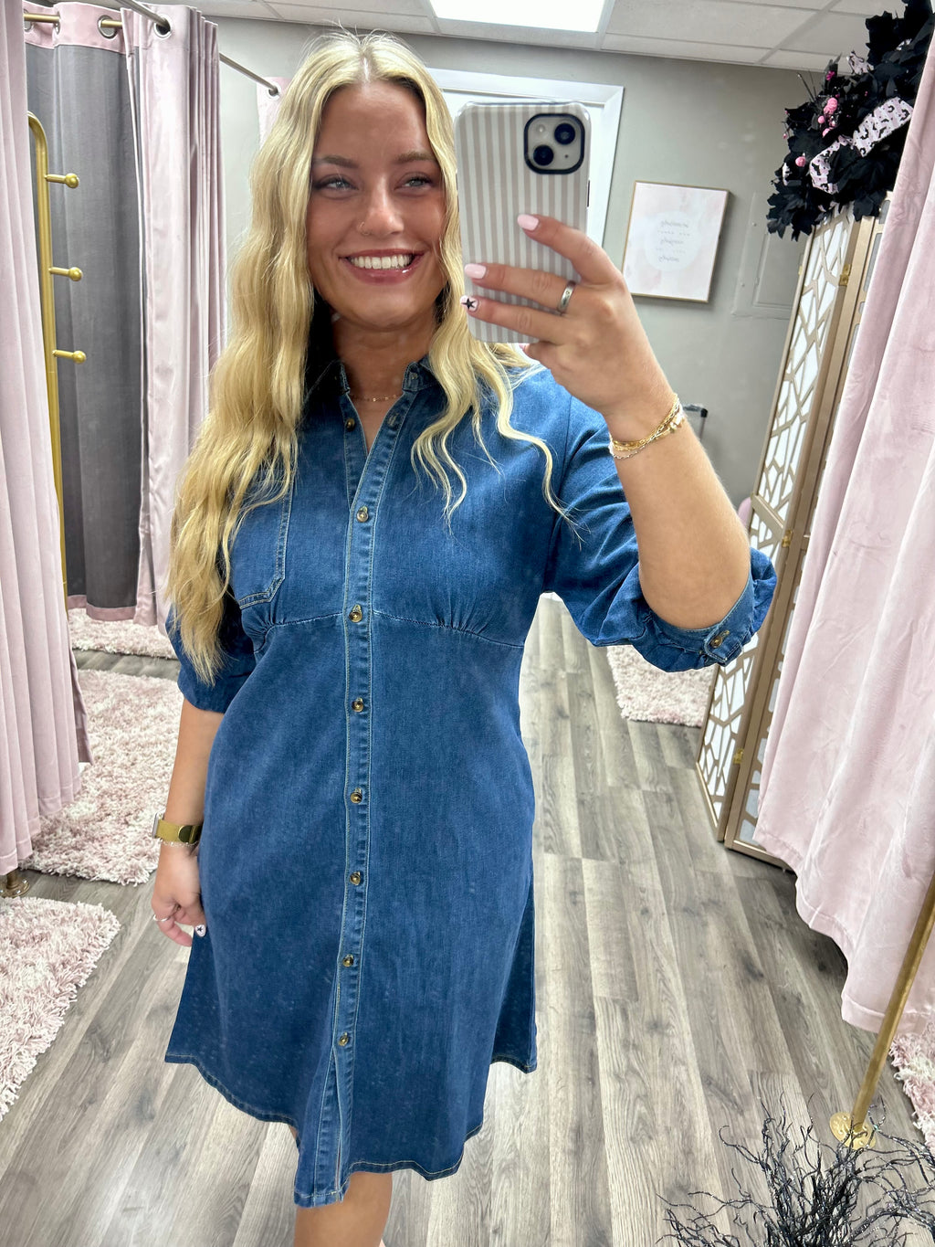 Dolman Sleeve Midi Denim Dress