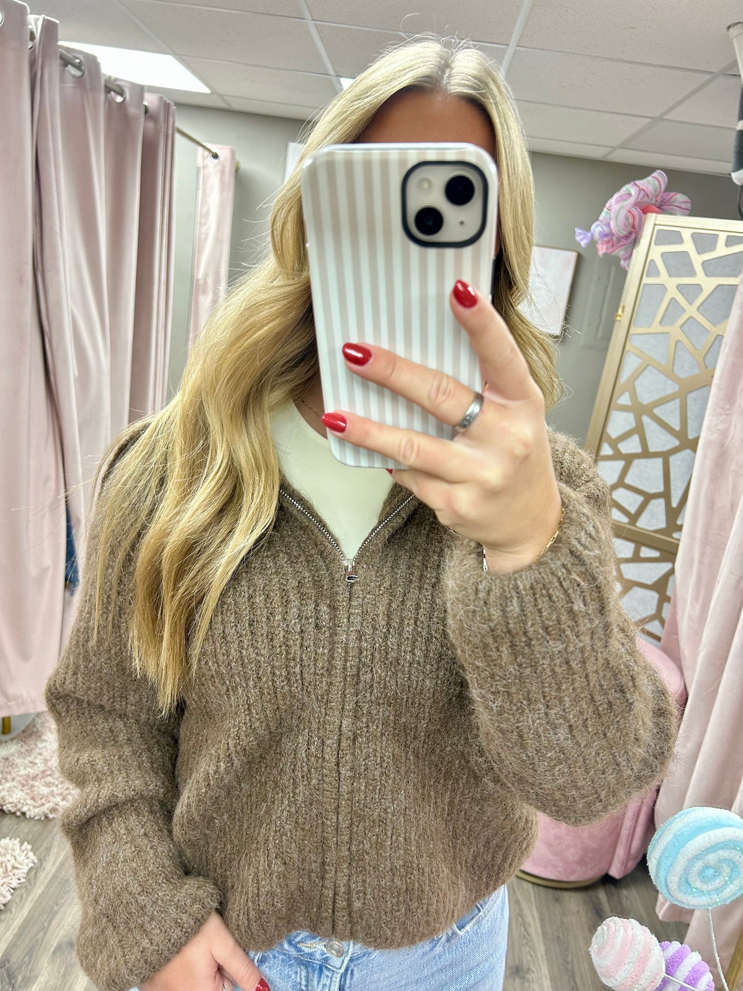 High Neck Full Zip Sweater