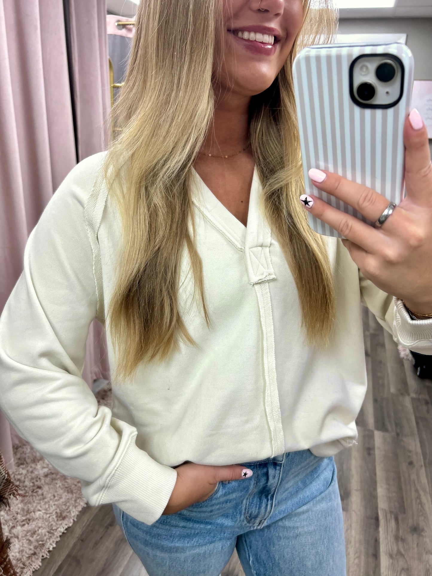 Hooded V Neck Knit Top