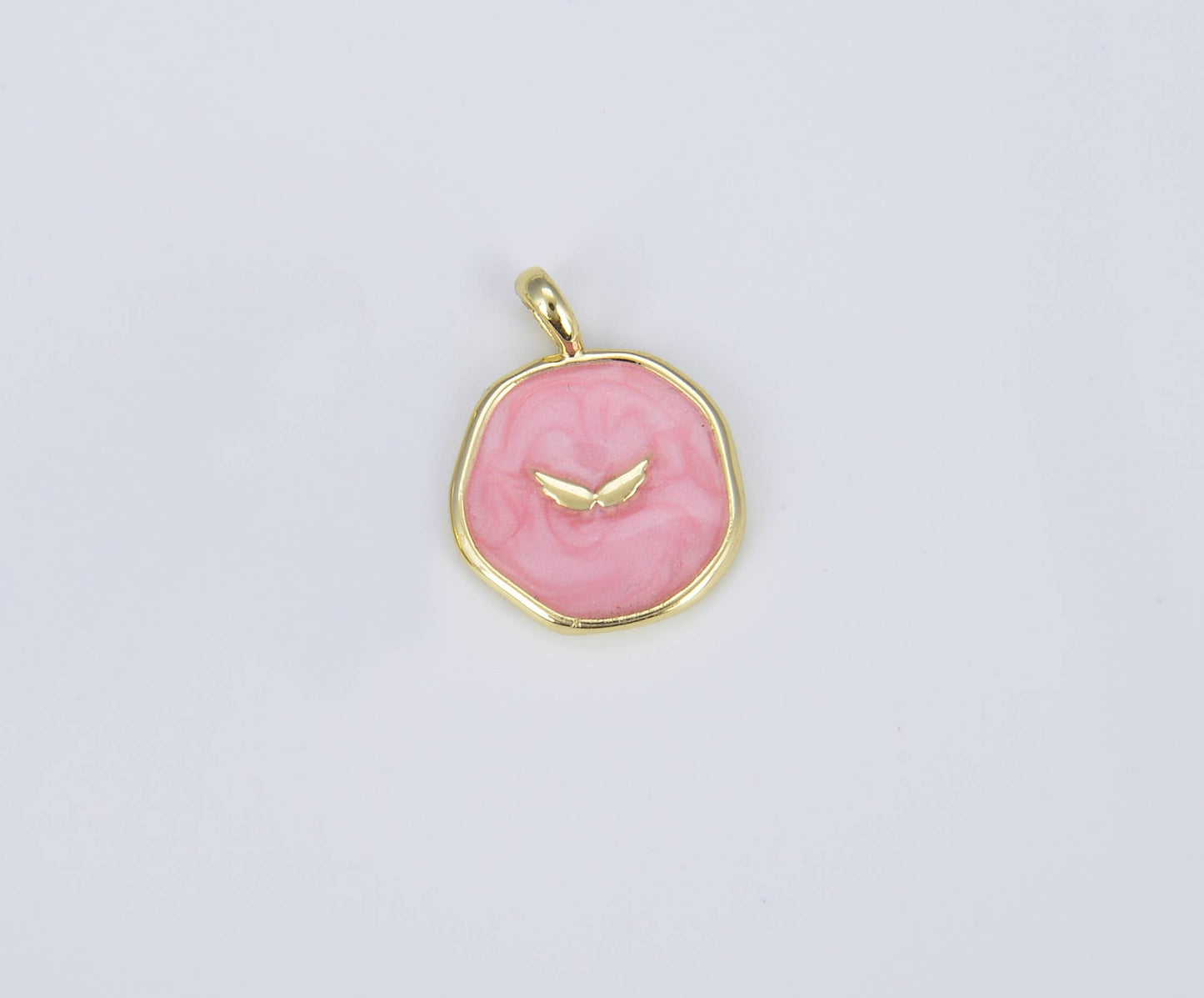 Pink Enamel Angel Wings Medallion Charm, CP1397