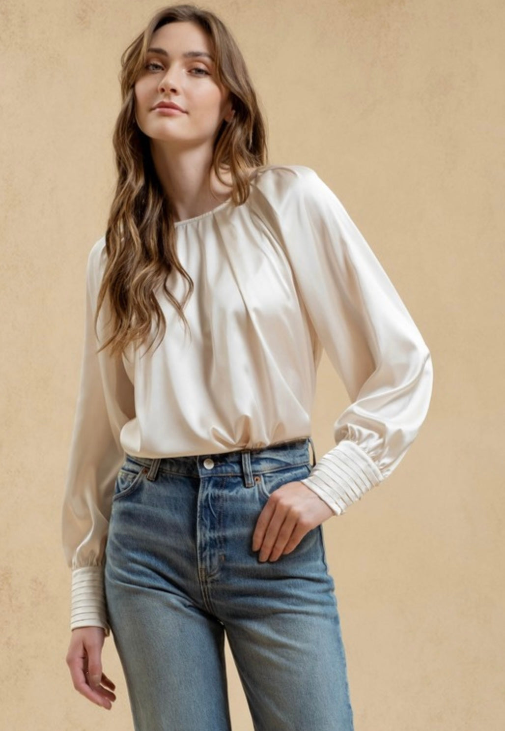 Satin Buttoned Sleeve Blouse