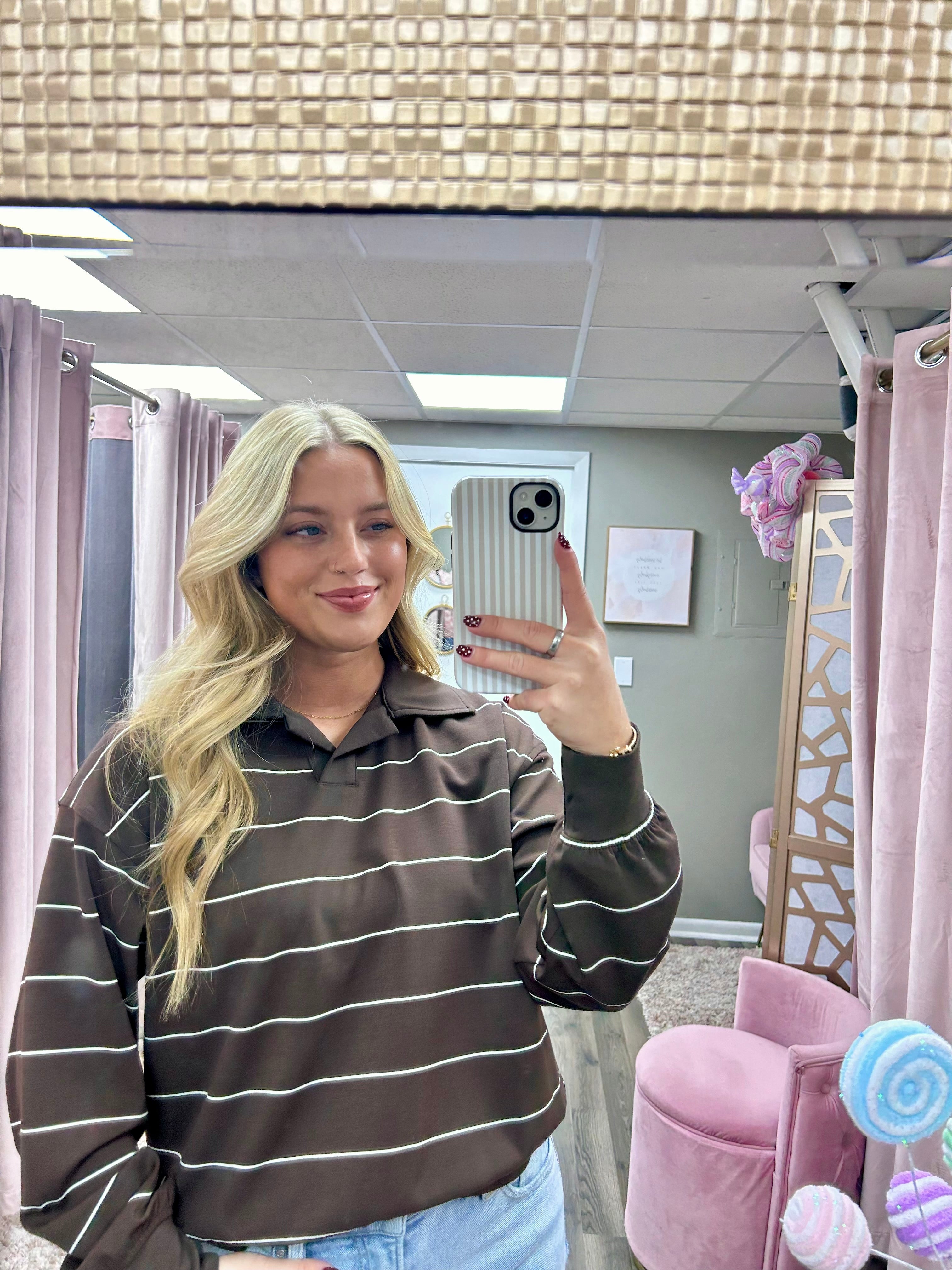 Modal Poly Stripe Polo Top