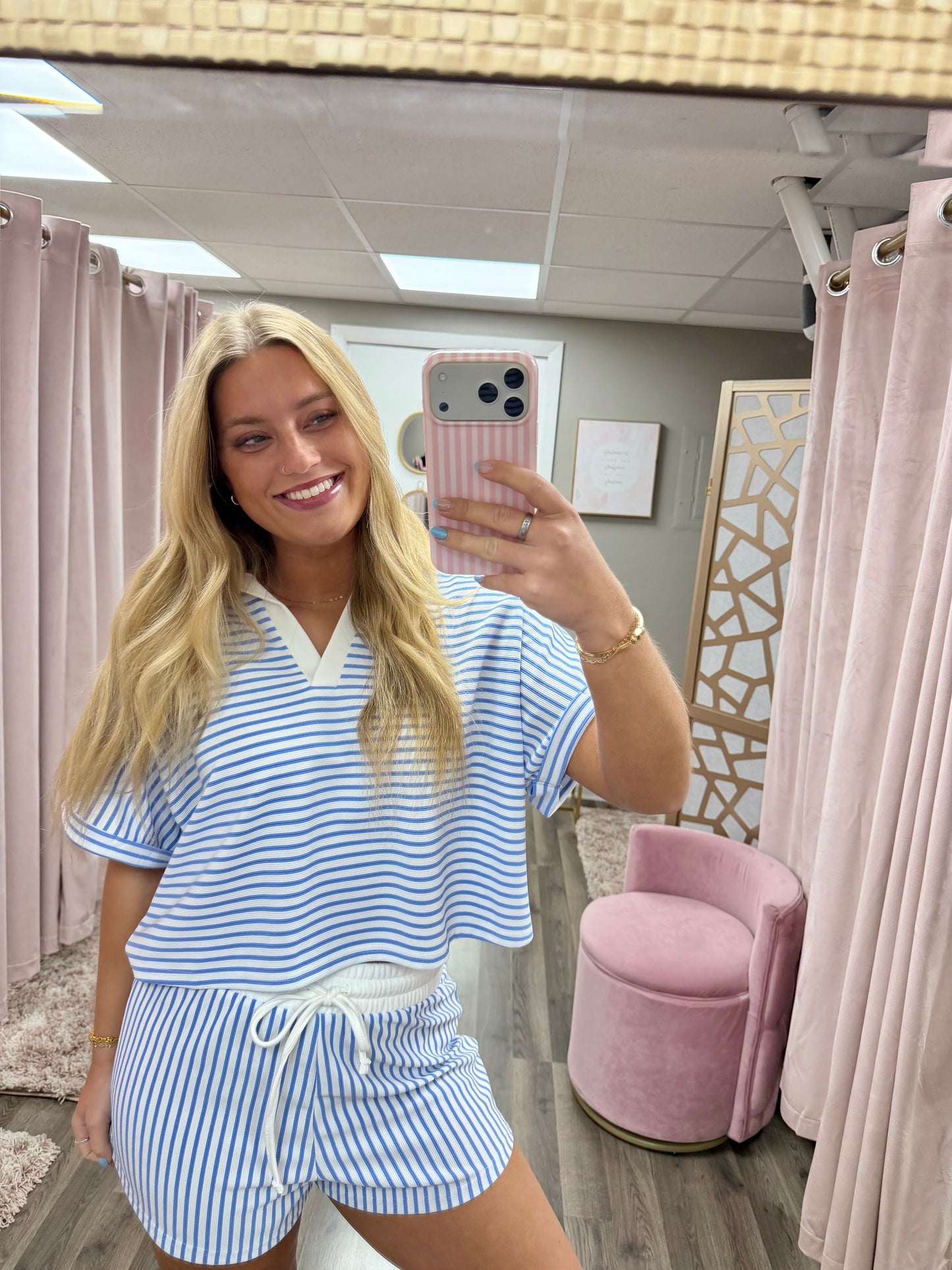 Striped Collared Top & Short Set