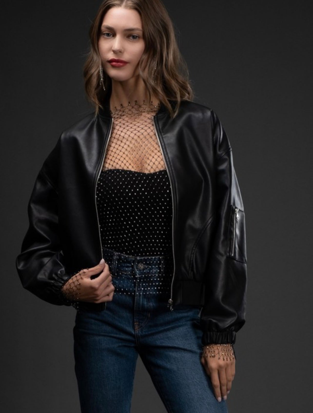 Faux Leather Bomber Jacket