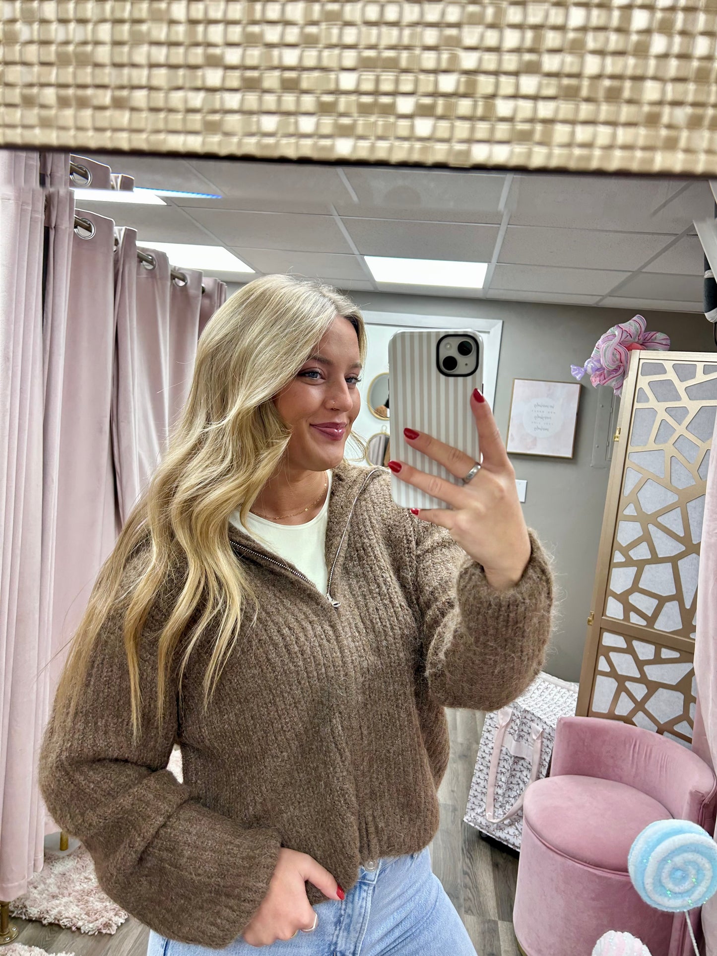 High Neck Full Zip Sweater