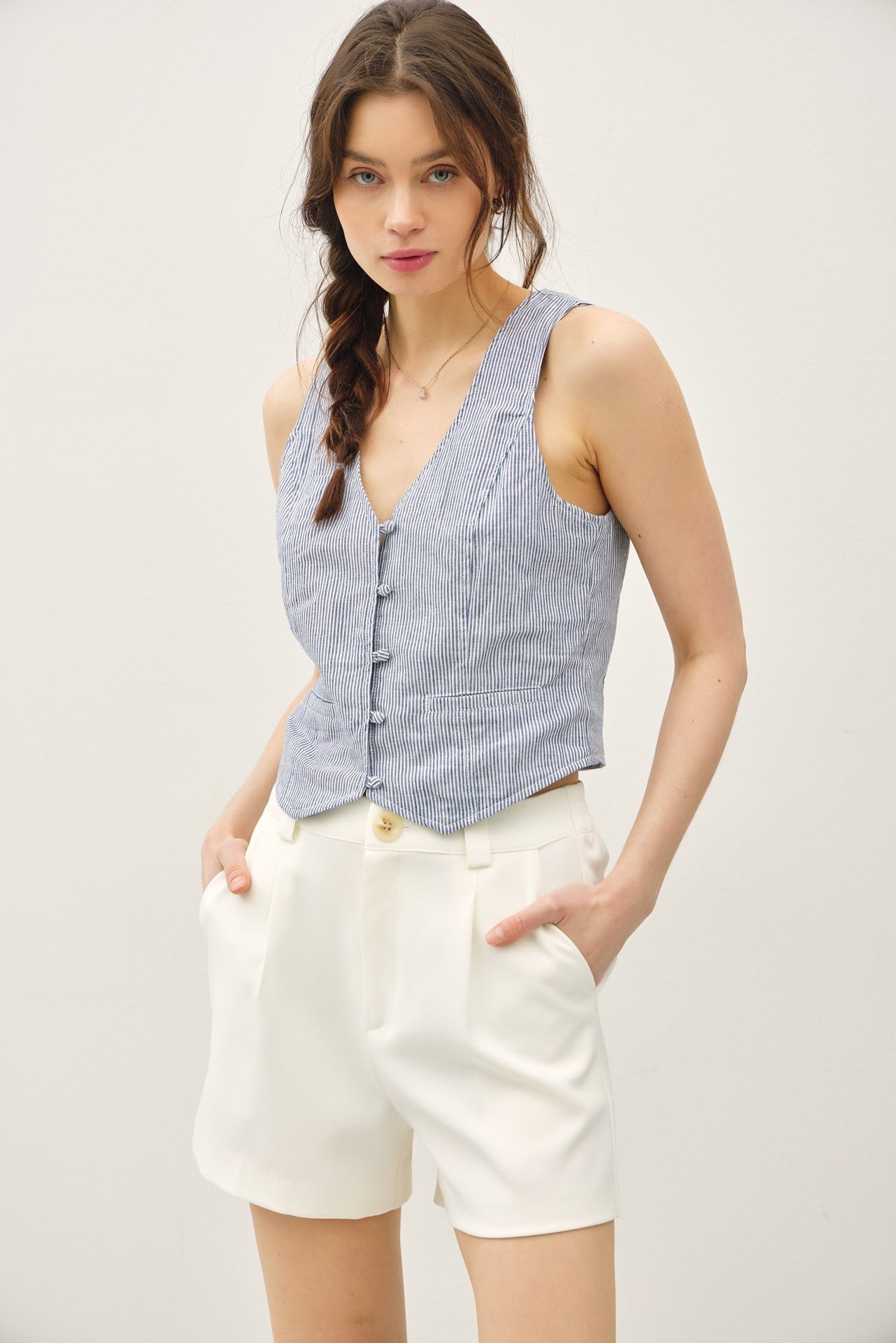 Striped Button Up Vest