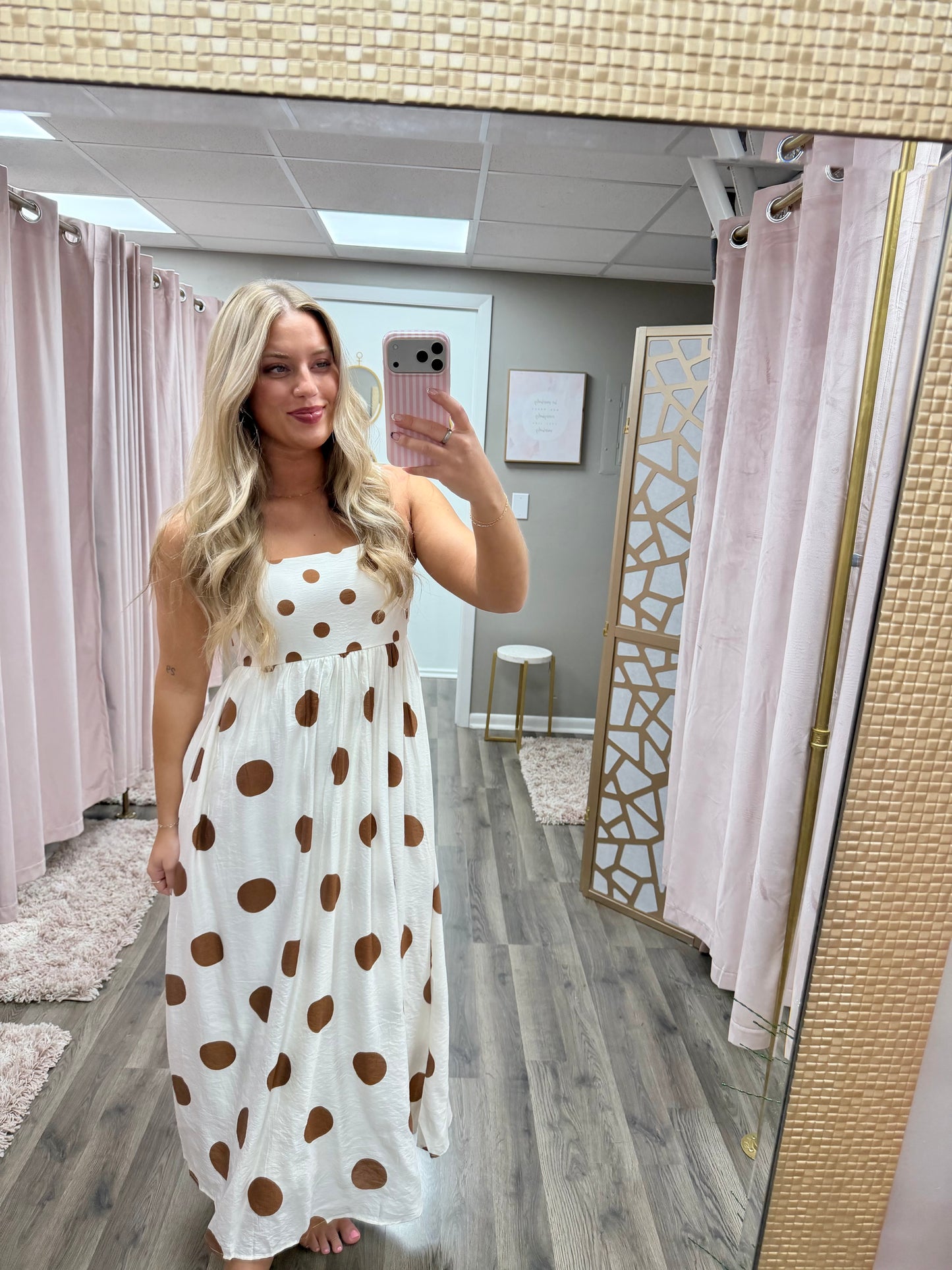 Polka Dot Spaghetti Strap Midi Dress