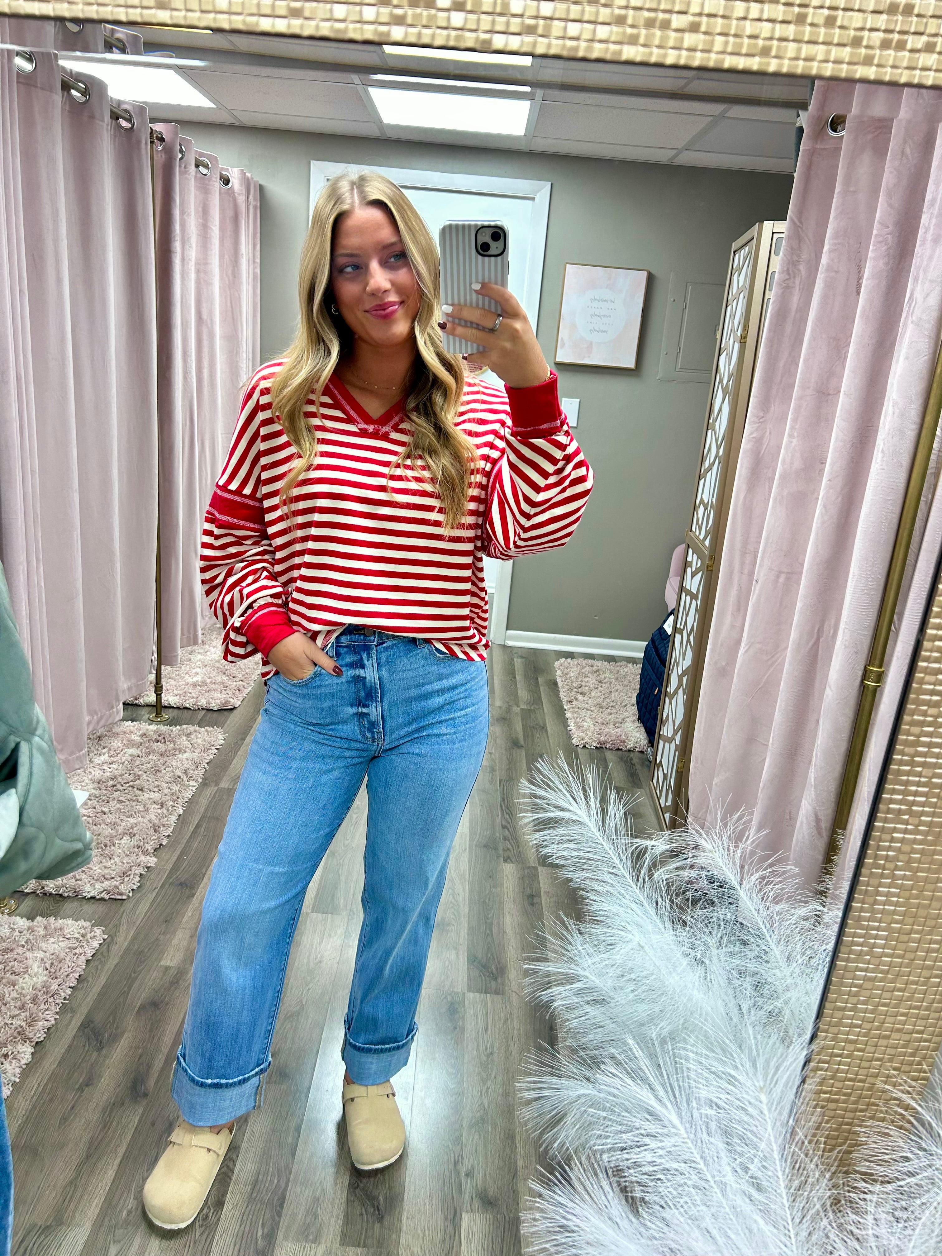 Striped Balloon Sleeve Knit Top