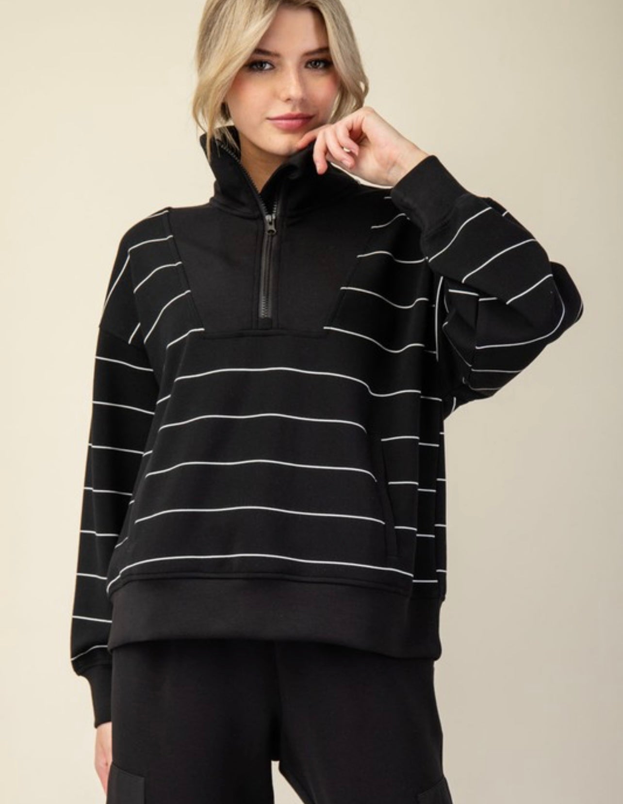 Poly Stripe Quarter Zip Pullover