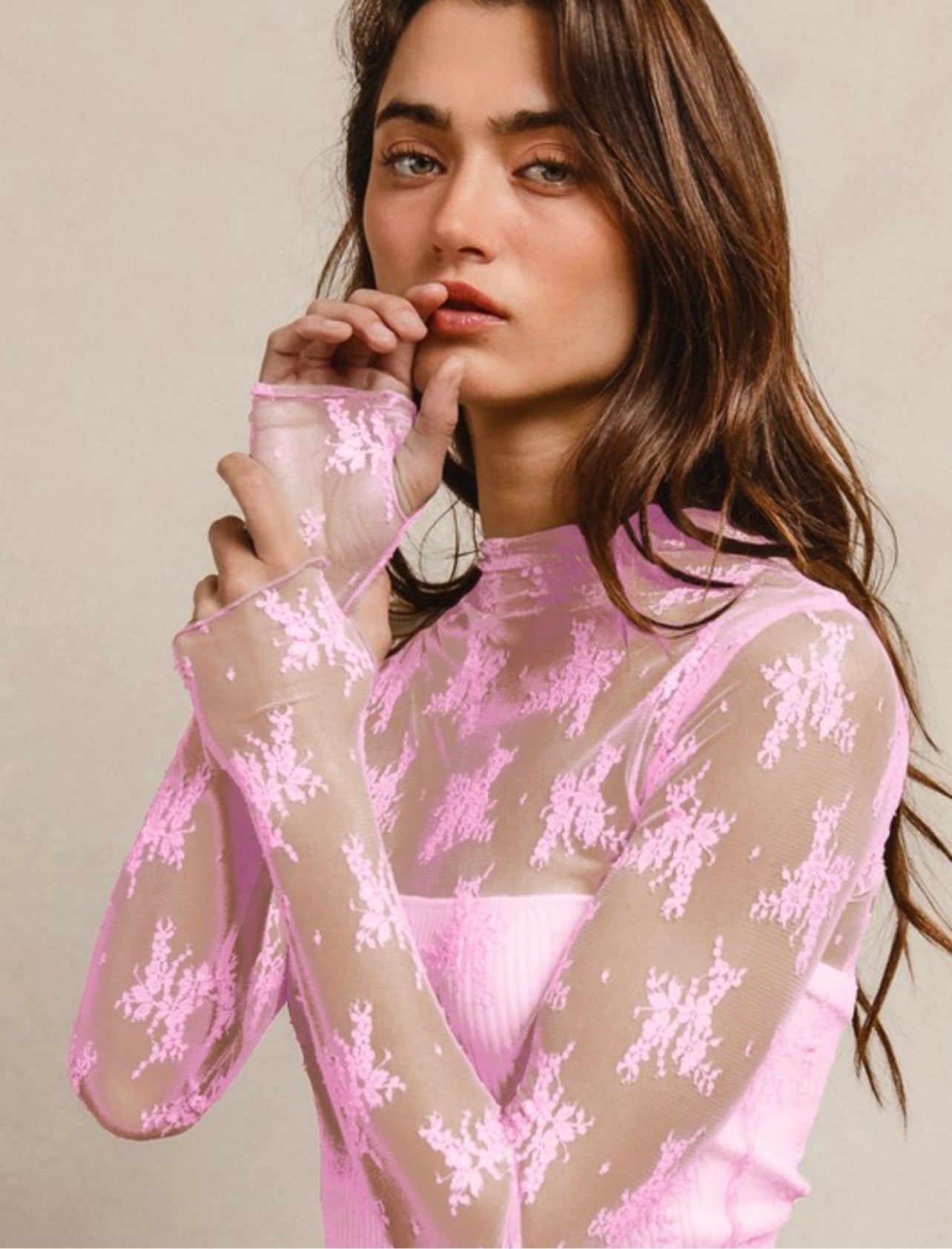 High Neck Lace Long Sleeve