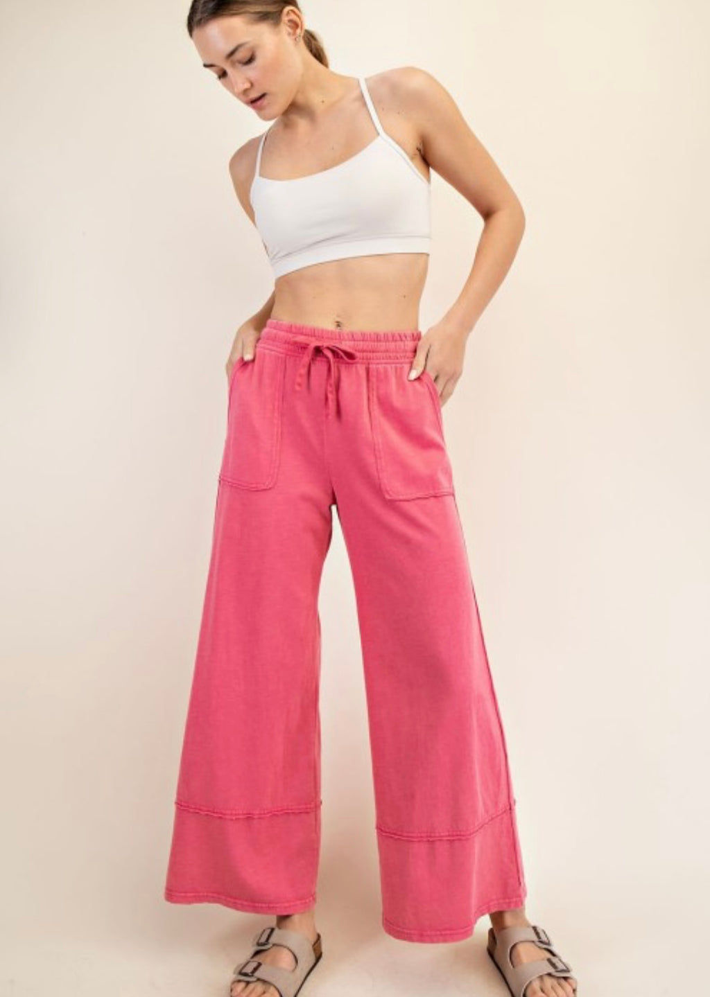 Cotton Cropped Wide Leg Pant