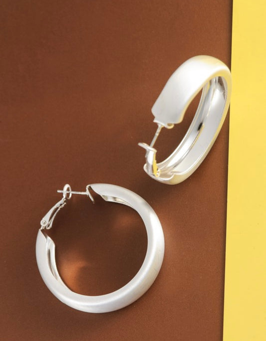 Brushed Silver Wide Hoop Earrings