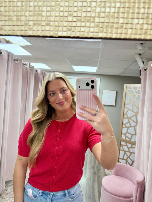 Pointelle Short Sleeve Cardigan