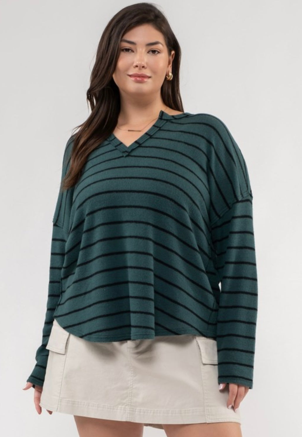 Striped Raw Edge Knit Top