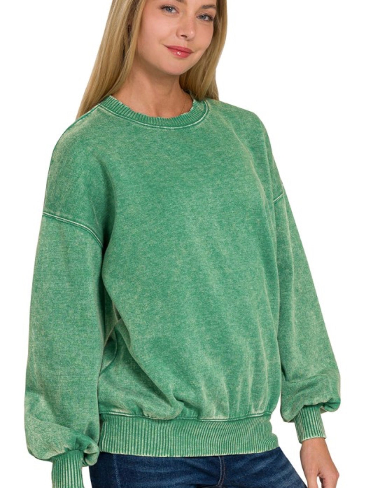 Acid Wash Pullover Fleece Crew
