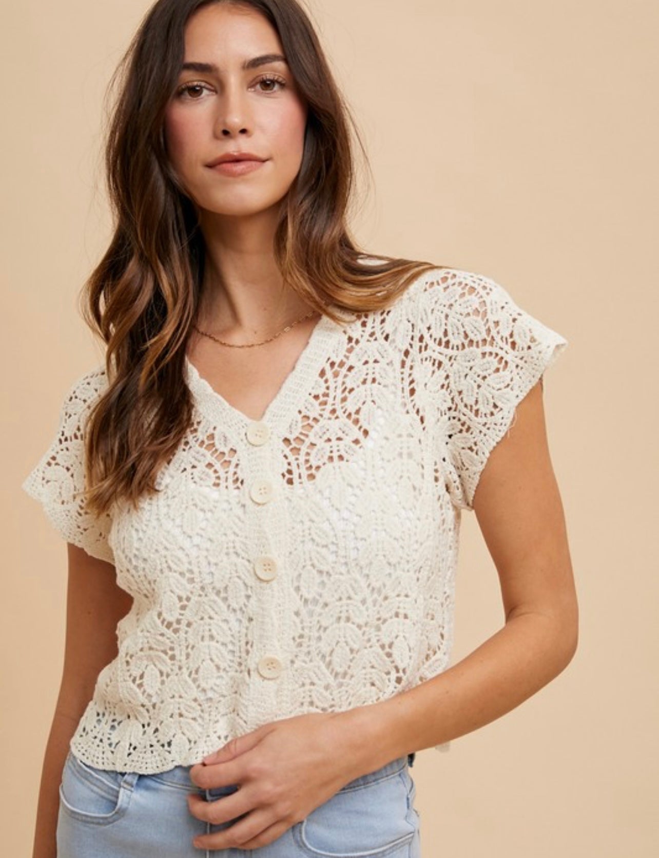 Crochet Short Sleeve Button Down