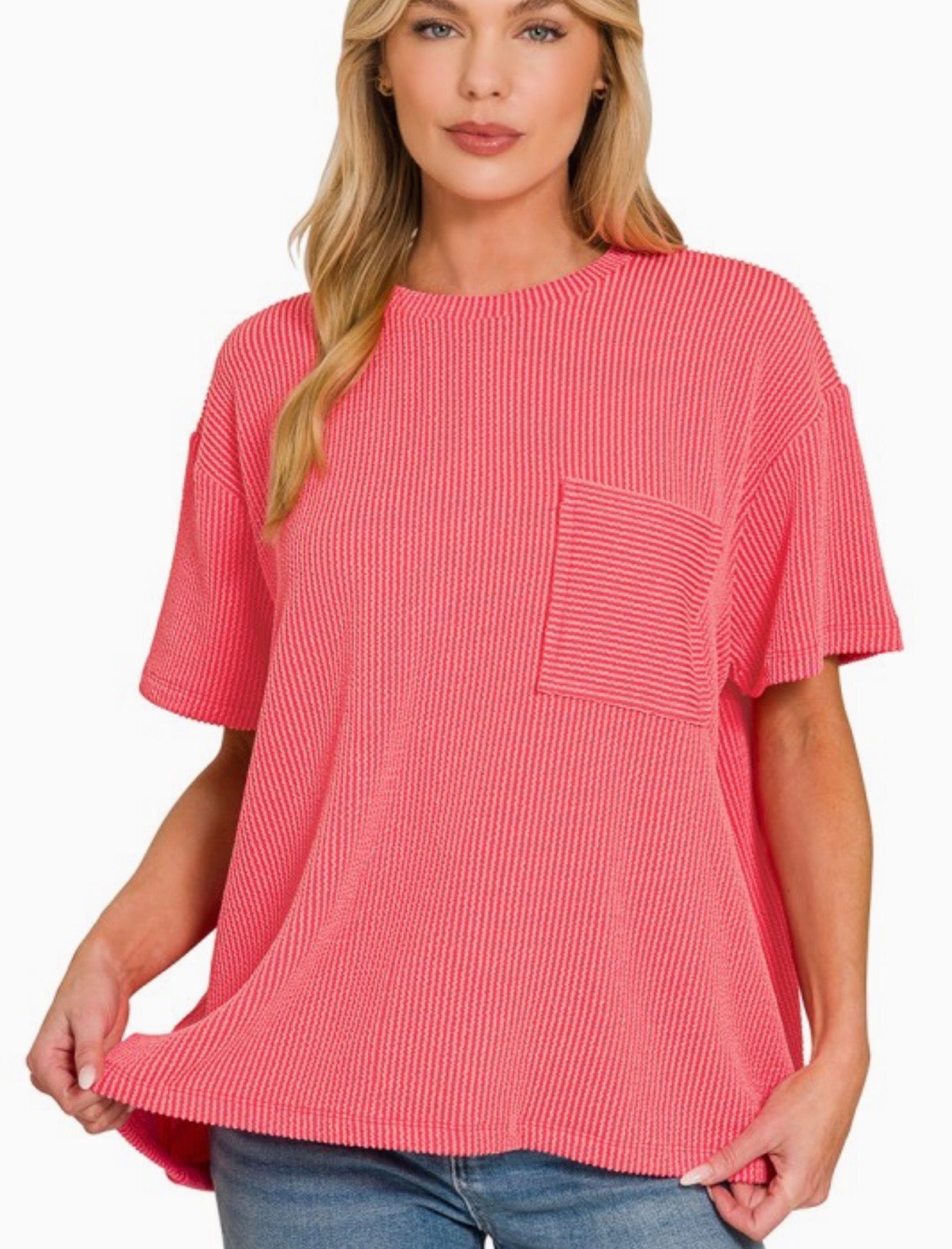 Ribbed Short Sleeve Pocket Top
