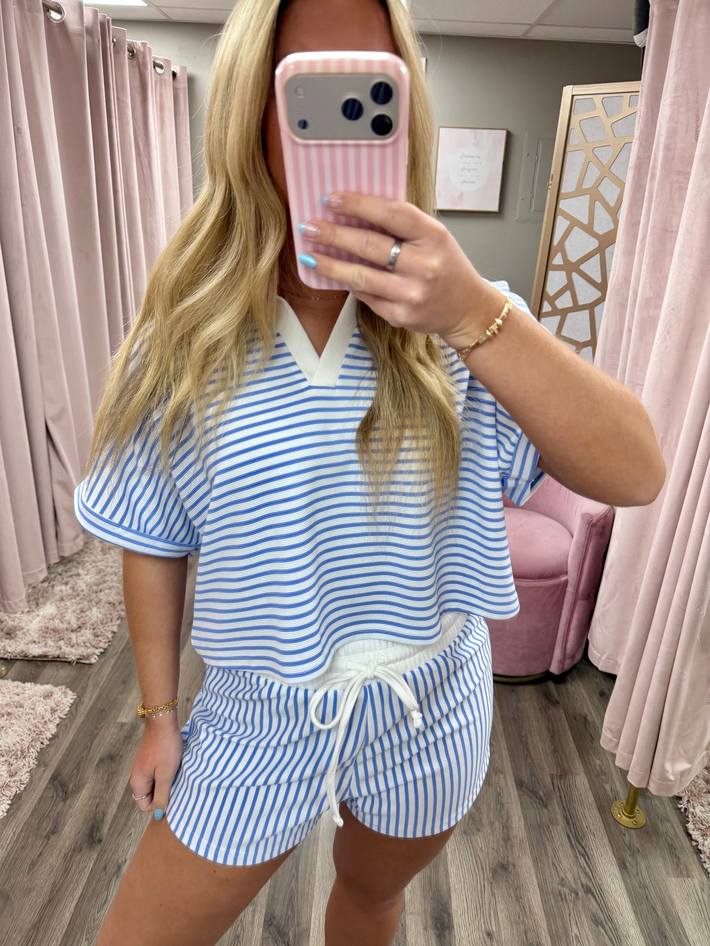 Striped Collared Top & Short Set
