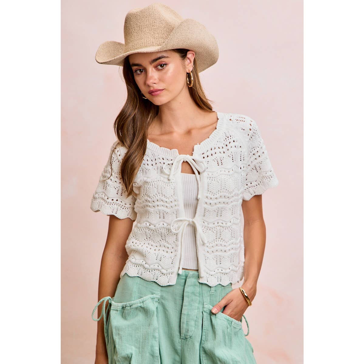 Front Bow Pointelle Top