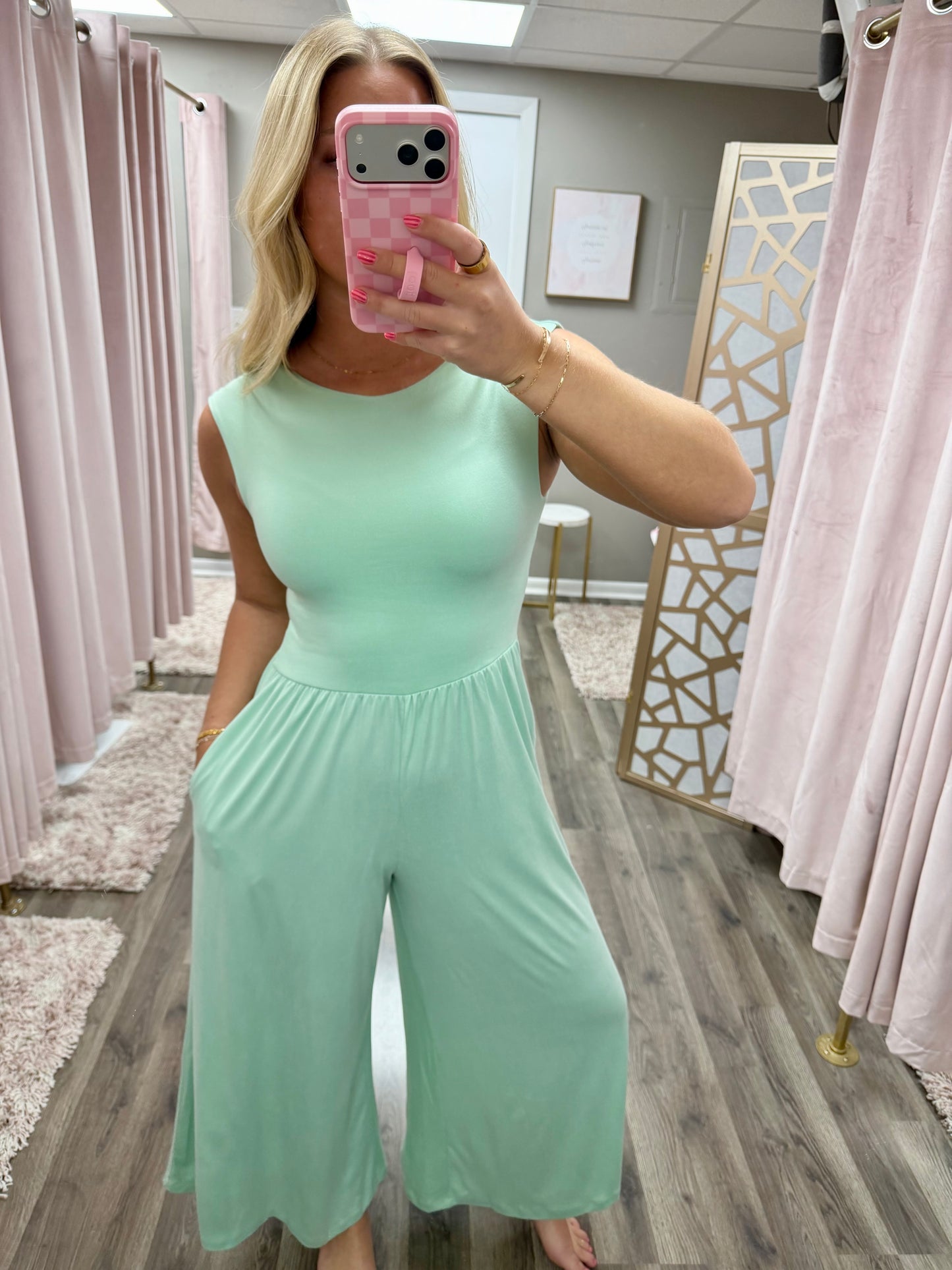 Round Neck Sleeveless Open Back Jumpsuit