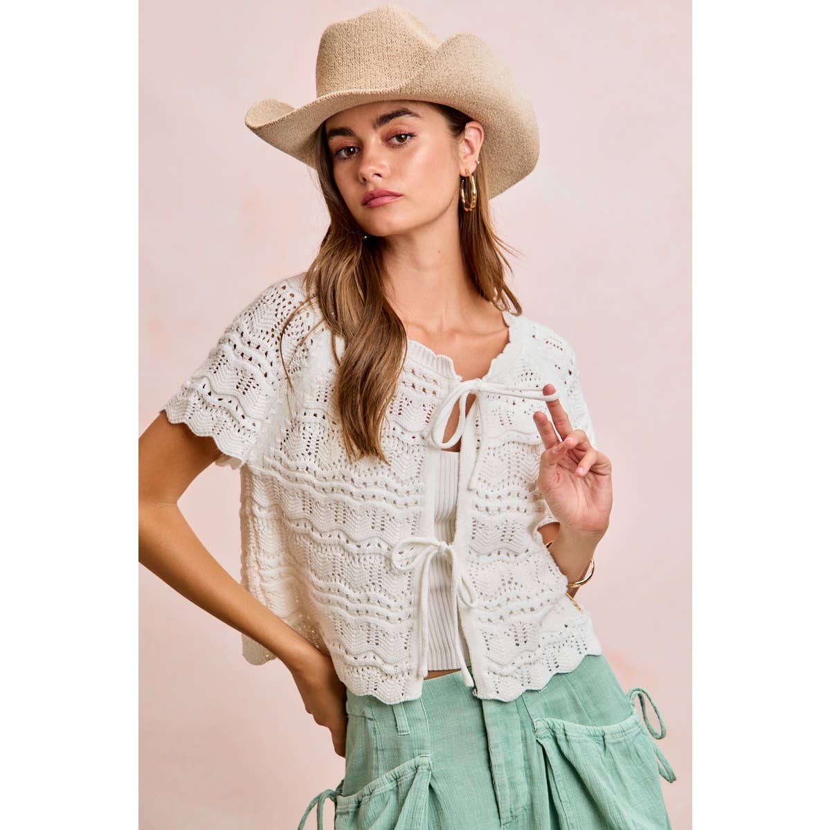 Front Bow Pointelle Top