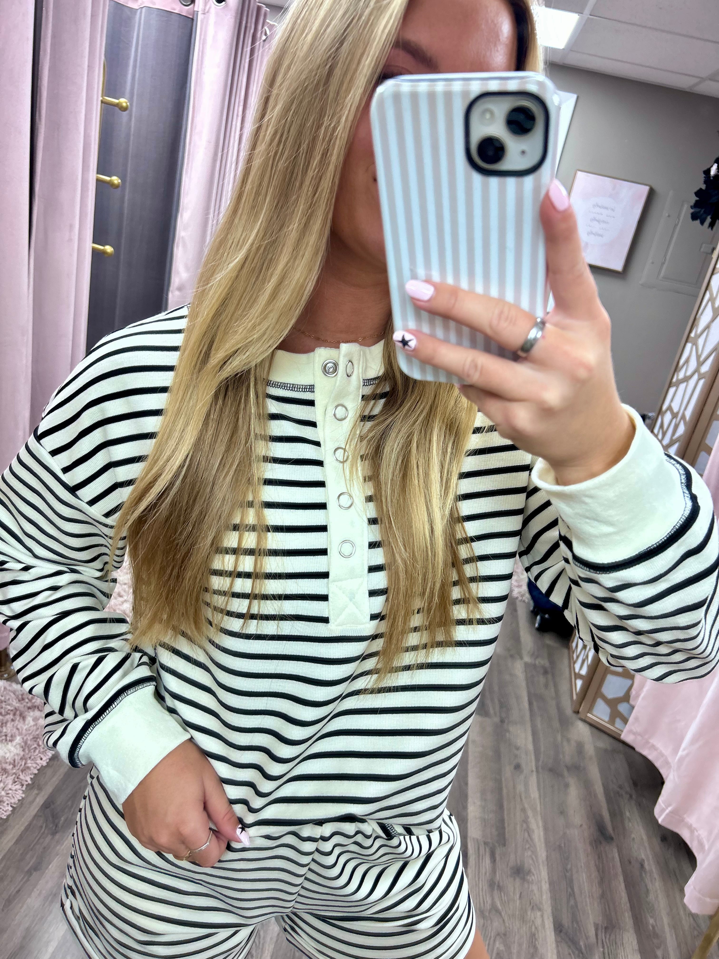 Stripe Henley Knit Top