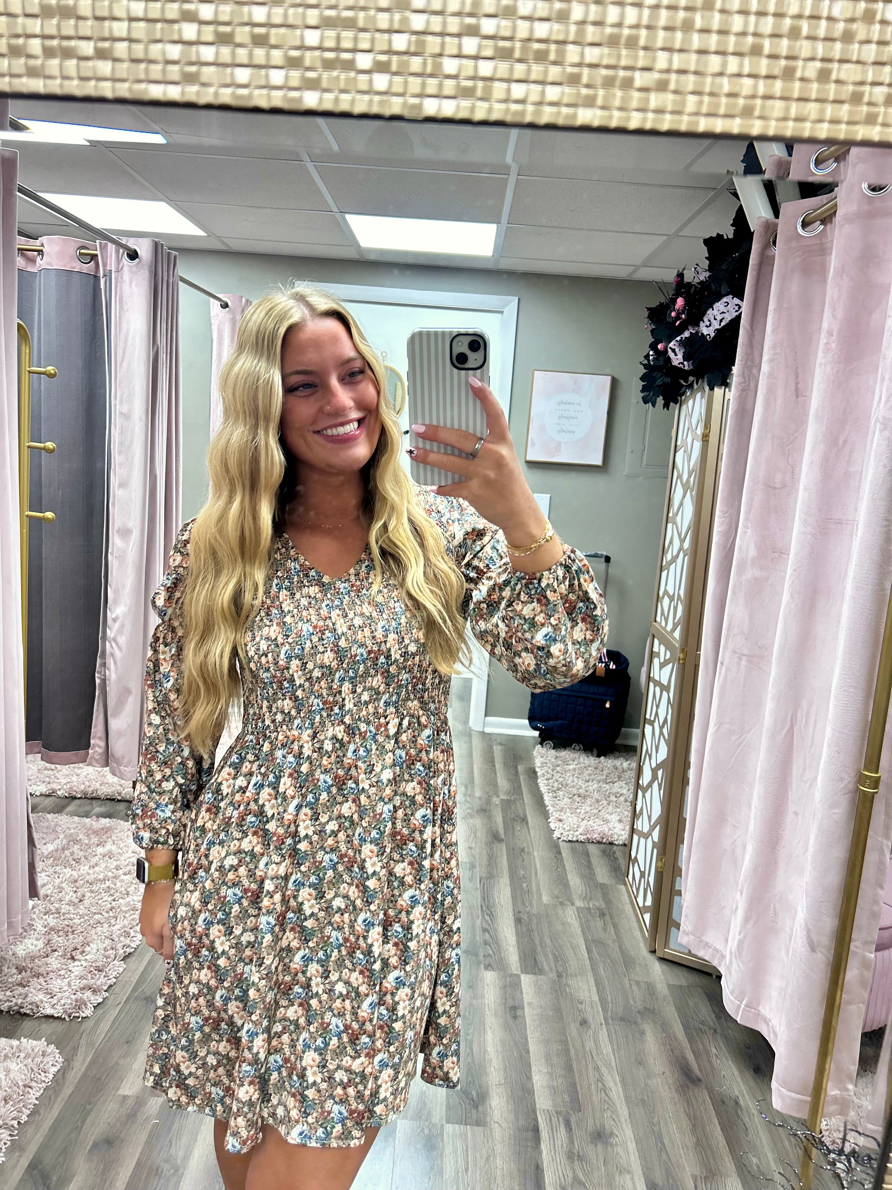 Floral Print Smocked Mini Dress